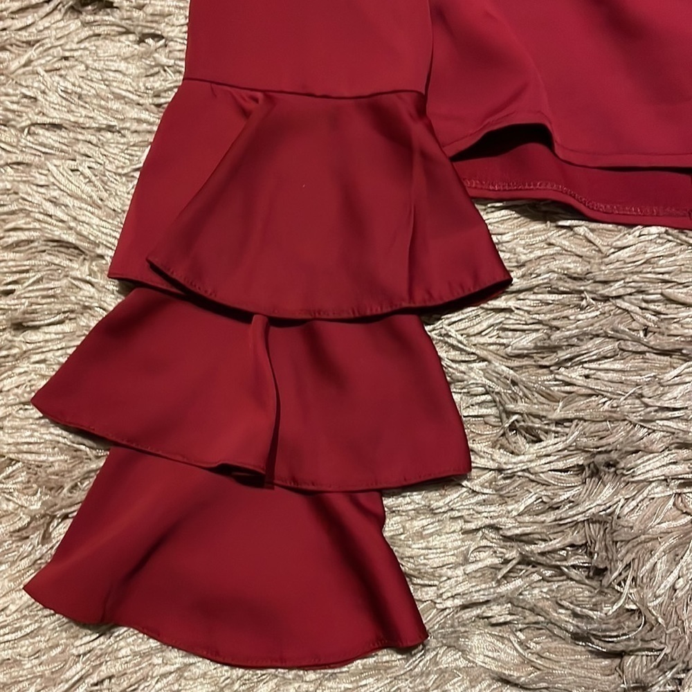 WINDSOR Red Cropped Ruffle Sleeves Small Shirt - Picture 2 of 8